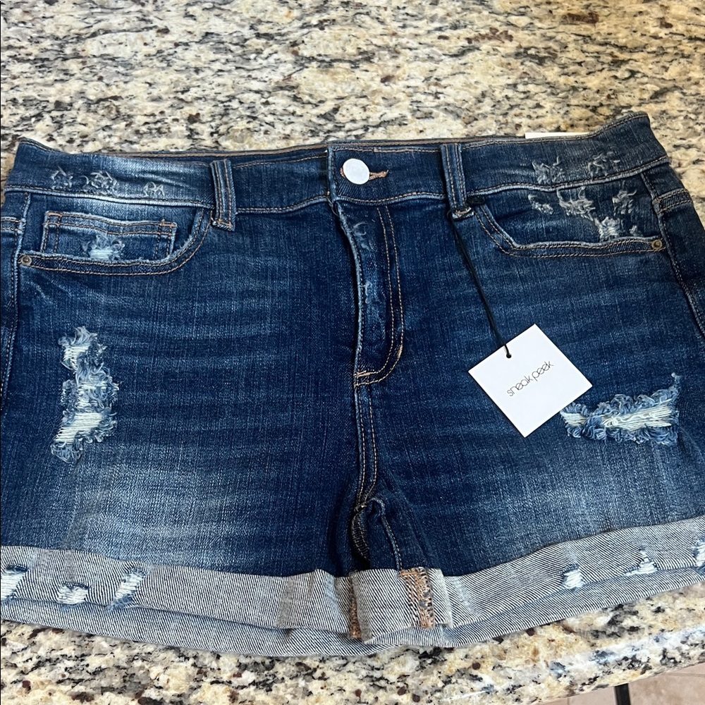 New - Stylish Dark Blue Distressed Women’s Jean Shorts